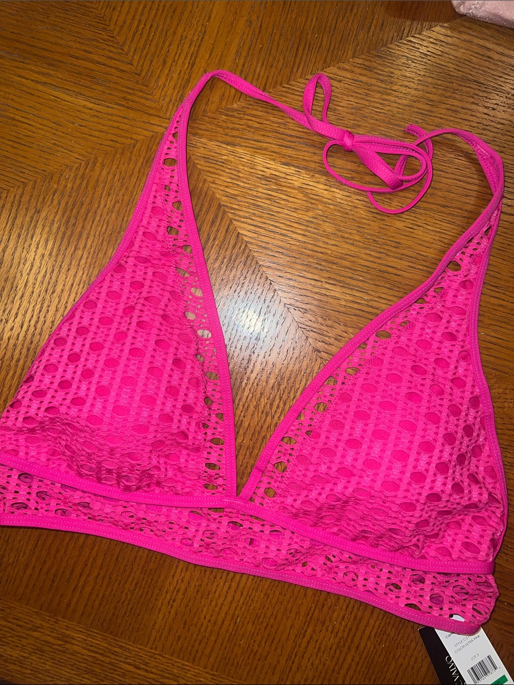 Stunning Hot Pink Crochet Triangle Bikini Top Large B34